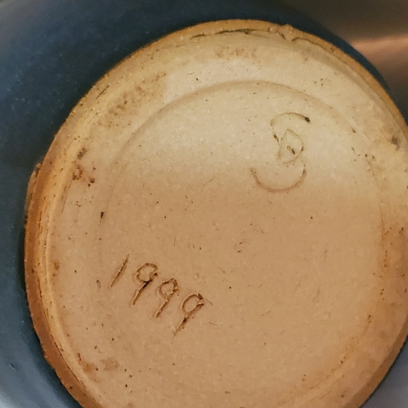 VTG Studio Art Drip Glaze Pottery Bud Vase Signed 1999 90s Blue Denim 5" - Picture 5 of 6